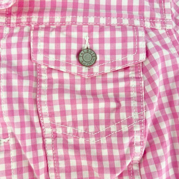 Talbots Medium Womens Gingham Pink White Stretch Cotton Button Front Jean Jacket - Picture 8 of 12